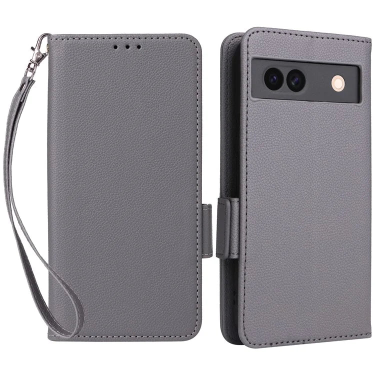 For Google Pixel 8a Case Shockproof Wallet Phone Case Litchi Texture PU Leather Flip Cover with Strap