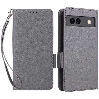 For Google Pixel 8a Case Shockproof Wallet Phone Case Litchi Texture PU Leather Flip Cover with Strap