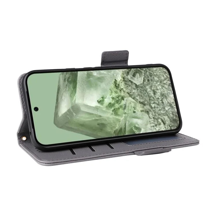 For Google Pixel 8a Case Shockproof Wallet Phone Case Litchi Texture PU Leather Flip Cover with Strap