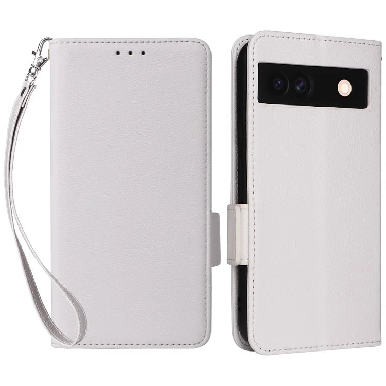 For Google Pixel 8a Case Shockproof Wallet Phone Case Litchi Texture PU Leather Flip Cover with Strap