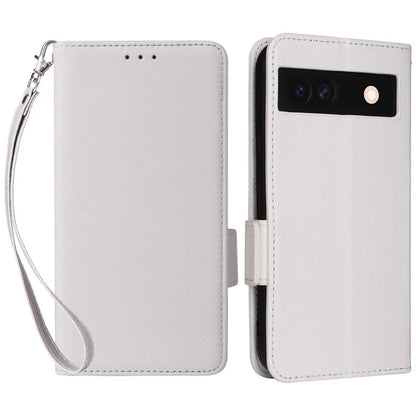 For Google Pixel 8a Case Shockproof Wallet Phone Case Litchi Texture PU Leather Flip Cover with Strap