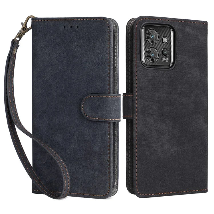 For Motorola ThinkPhone 5G Shockproof Case RFID Blocking PU Leather Phone Cover with Strap