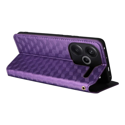 For Xiaomi Redmi Note 13 Pro+ 5G Case Rhombus Imprinted PU Leather Cover with Wallet