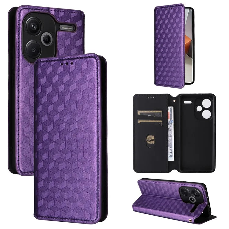 For Xiaomi Redmi Note 13 Pro+ 5G Case Rhombus Imprinted PU Leather Cover with Wallet