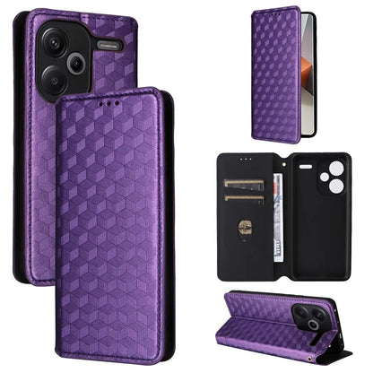 For Xiaomi Redmi Note 13 Pro+ 5G Case Rhombus Imprinted PU Leather Cover with Wallet