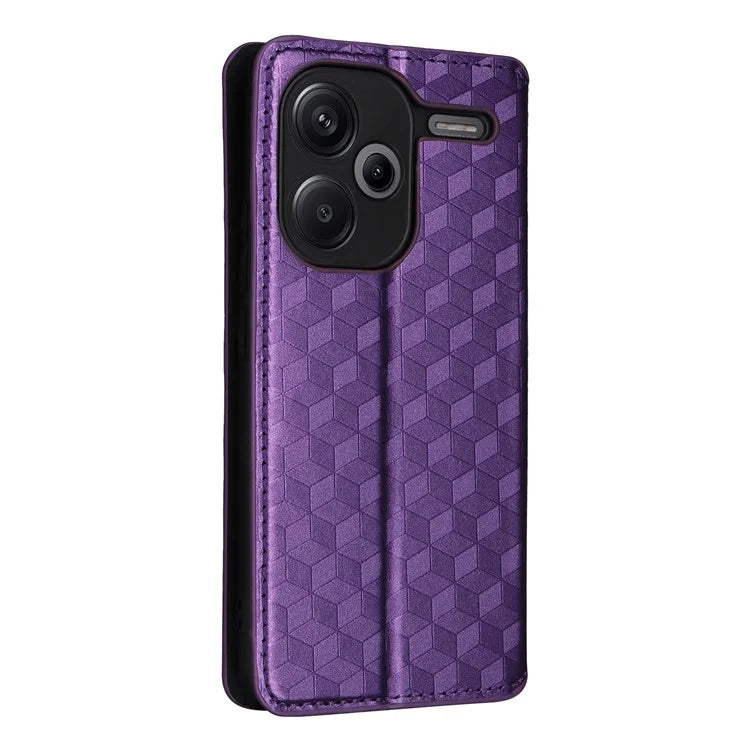 For Xiaomi Redmi Note 13 Pro+ 5G Case Rhombus Imprinted PU Leather Cover with Wallet