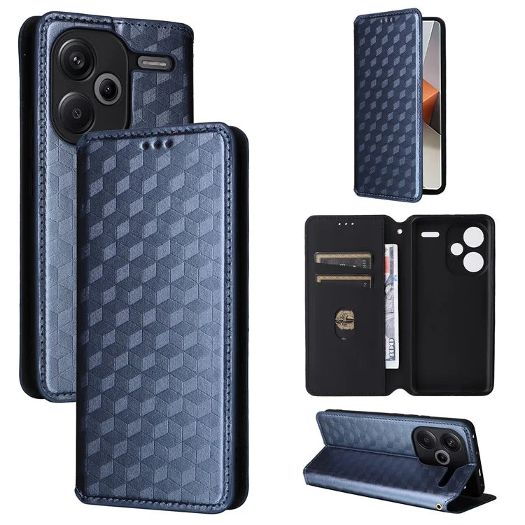For Xiaomi Redmi Note 13 Pro+ 5G Case Rhombus Imprinted PU Leather Cover with Wallet