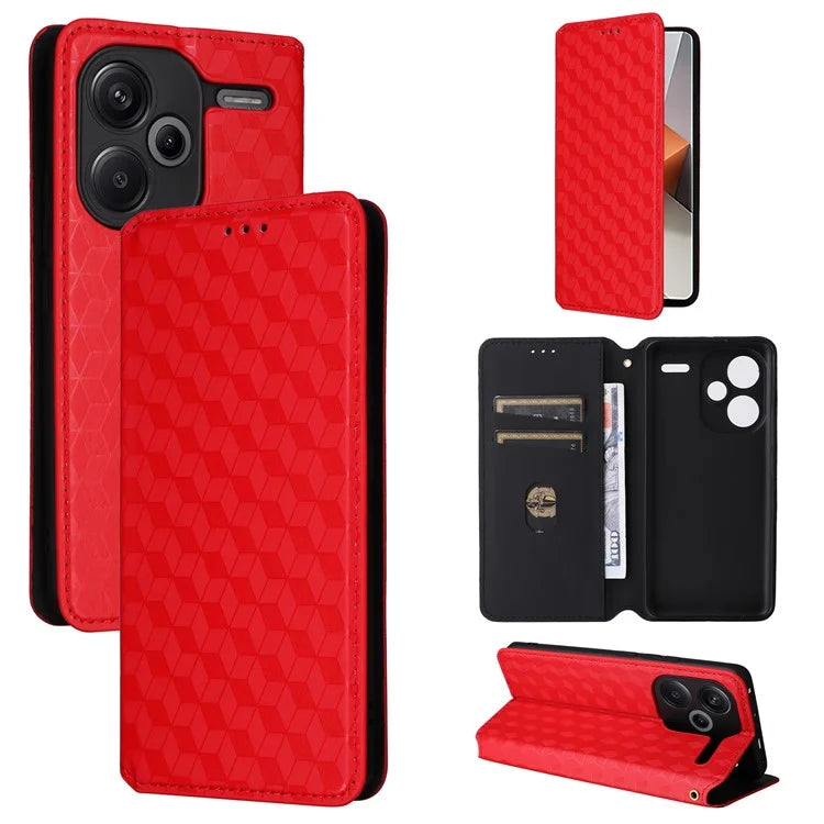 For Xiaomi Redmi Note 13 Pro+ 5G Case Rhombus Imprinted PU Leather Cover with Wallet
