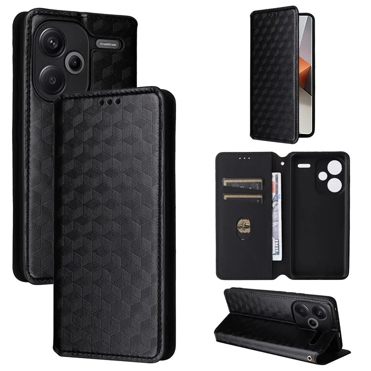 For Xiaomi Redmi Note 13 Pro+ 5G Case Rhombus Imprinted PU Leather Cover with Wallet
