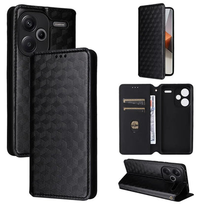 For Xiaomi Redmi Note 13 Pro+ 5G Case Rhombus Imprinted PU Leather Cover with Wallet