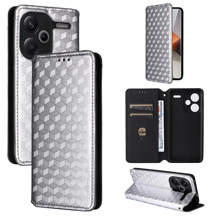 For Xiaomi Redmi Note 13 Pro+ 5G Case Rhombus Imprinted PU Leather Cover with Wallet