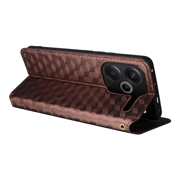 For Xiaomi Redmi Note 13 Pro+ 5G Case Rhombus Imprinted PU Leather Cover with Wallet