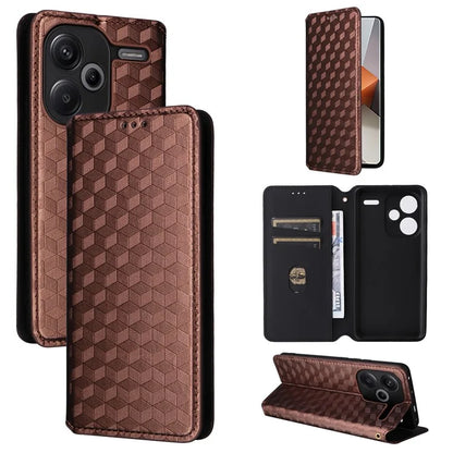 For Xiaomi Redmi Note 13 Pro+ 5G Case Rhombus Imprinted PU Leather Cover with Wallet