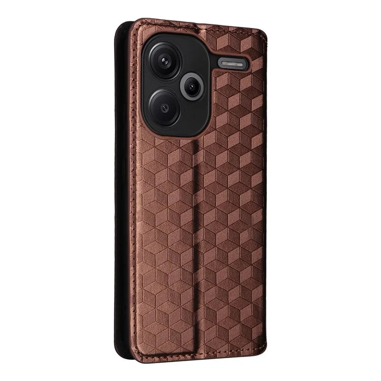 For Xiaomi Redmi Note 13 Pro+ 5G Case Rhombus Imprinted PU Leather Cover with Wallet