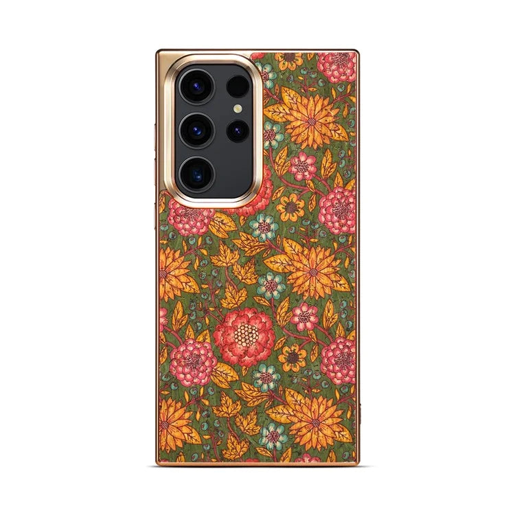 For Samsung Galaxy S23 Ultra Slim Case Flower Patterned PU+TPU+PC Electroplating Phone Shell