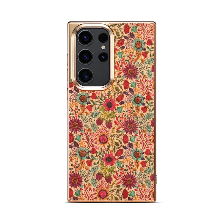 For Samsung Galaxy S23 Ultra Slim Case Flower Patterned PU+TPU+PC Electroplating Phone Shell
