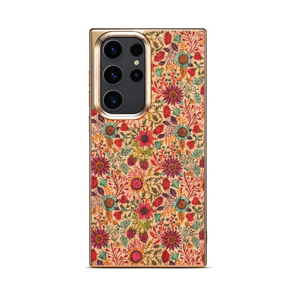 For Samsung Galaxy S23 Ultra Slim Case Flower Patterned PU+TPU+PC Electroplating Phone Shell
