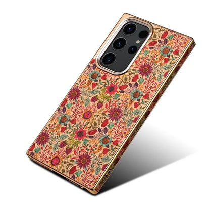 For Samsung Galaxy S23 Ultra Slim Case Flower Patterned PU+TPU+PC Electroplating Phone Shell