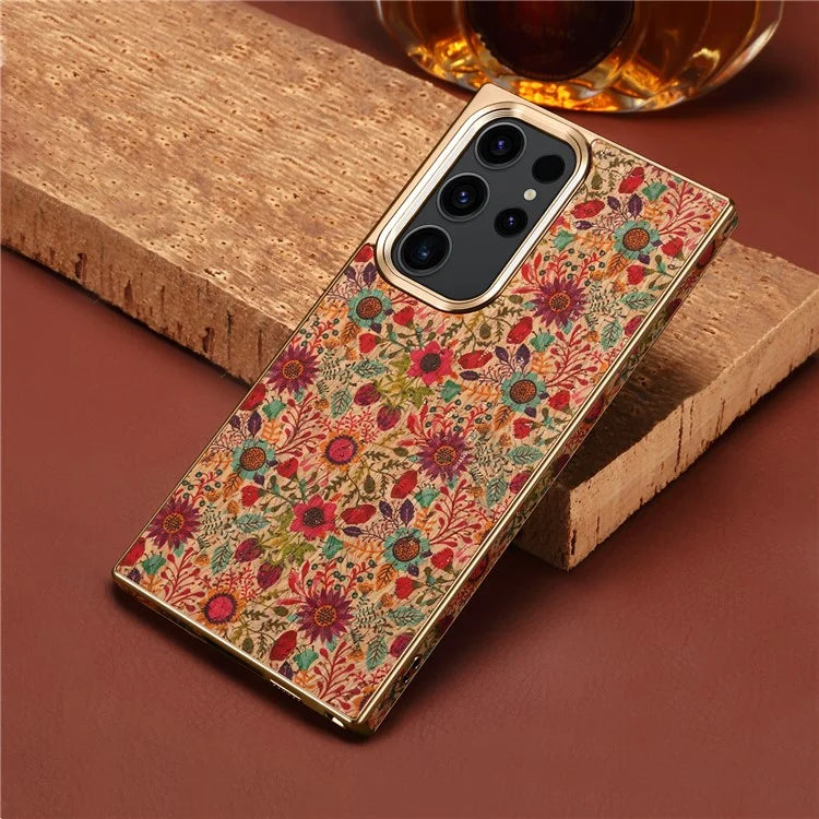 For Samsung Galaxy S23 Ultra Slim Case Flower Patterned PU+TPU+PC Electroplating Phone Shell