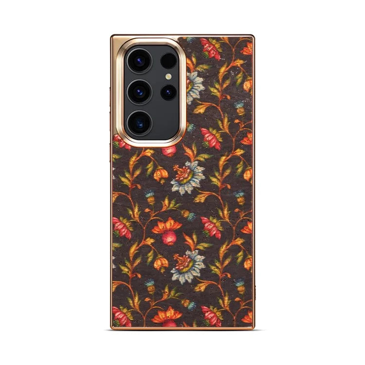 For Samsung Galaxy S23 Ultra Slim Case Flower Patterned PU+TPU+PC Electroplating Phone Shell