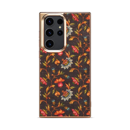 For Samsung Galaxy S23 Ultra Slim Case Flower Patterned PU+TPU+PC Electroplating Phone Shell