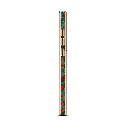 For Samsung Galaxy S23 Ultra Slim Case Flower Patterned PU+TPU+PC Electroplating Phone Shell
