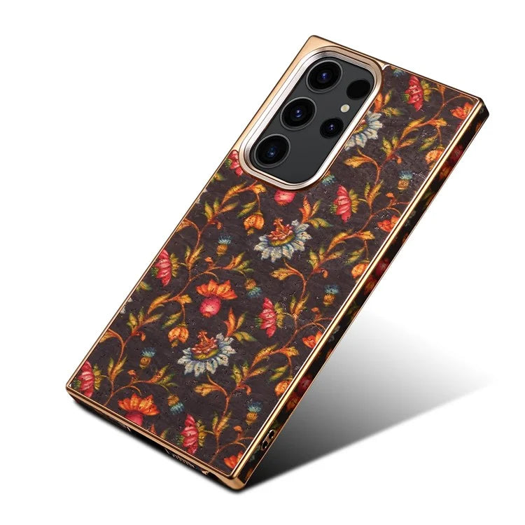 For Samsung Galaxy S23 Ultra Slim Case Flower Patterned PU+TPU+PC Electroplating Phone Shell