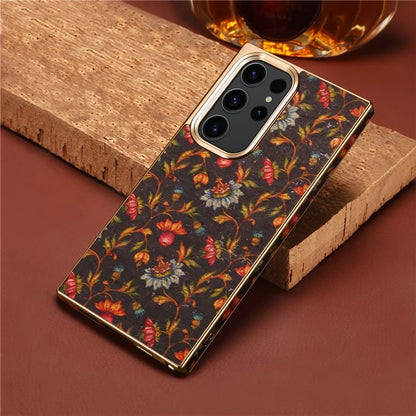 For Samsung Galaxy S23 Ultra Slim Case Flower Patterned PU+TPU+PC Electroplating Phone Shell