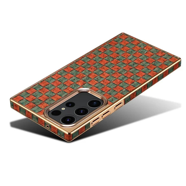 For Samsung Galaxy S23 Ultra Slim Case Flower Patterned PU+TPU+PC Electroplating Phone Shell