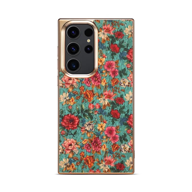 For Samsung Galaxy S23 Ultra Slim Case Flower Patterned PU+TPU+PC Electroplating Phone Shell