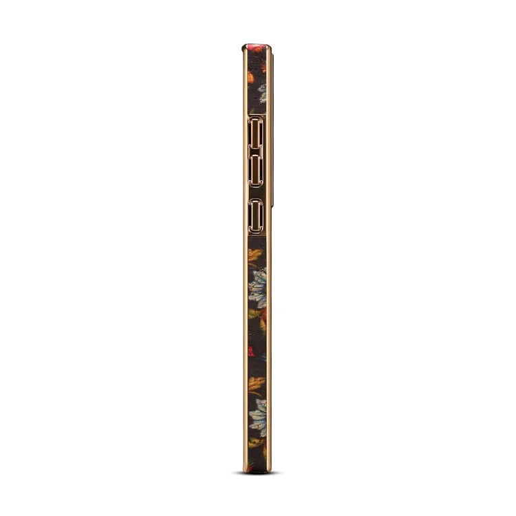 For Samsung Galaxy S23 Ultra Slim Case Flower Patterned PU+TPU+PC Electroplating Phone Shell