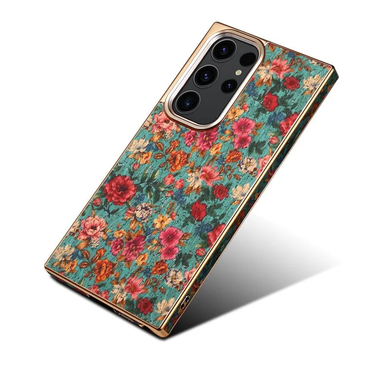 For Samsung Galaxy S23 Ultra Slim Case Flower Patterned PU+TPU+PC Electroplating Phone Shell