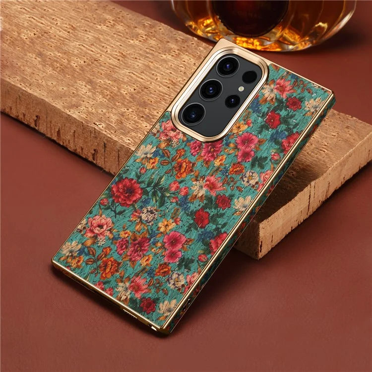 For Samsung Galaxy S23 Ultra Slim Case Flower Patterned PU+TPU+PC Electroplating Phone Shell