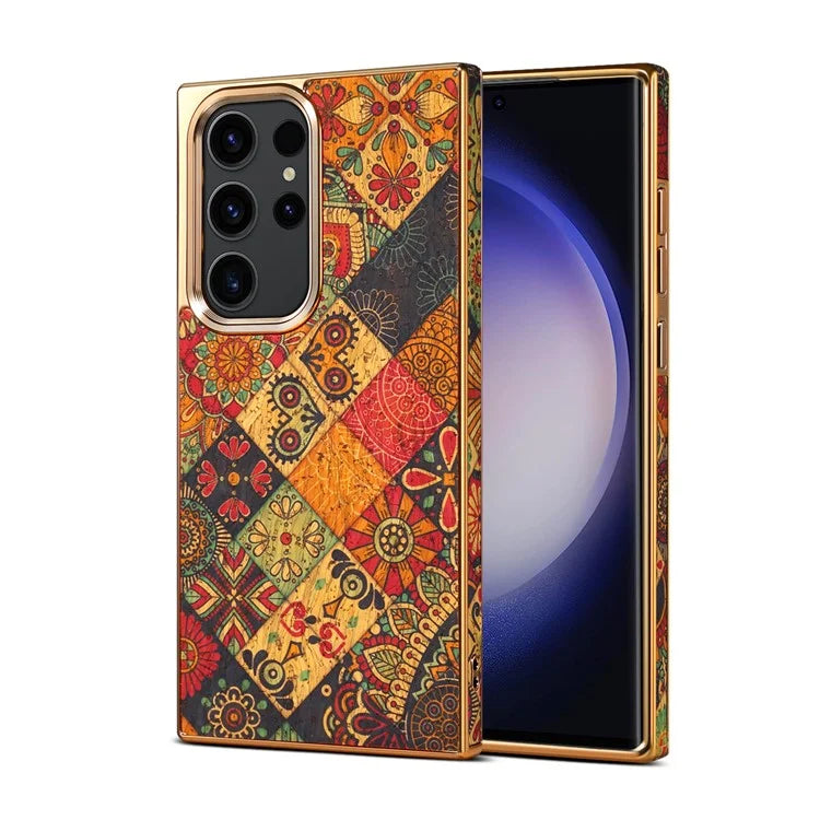 For Samsung Galaxy S23 Ultra Slim Case Flower Patterned PU+TPU+PC Electroplating Phone Shell