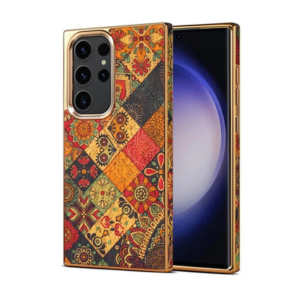 For Samsung Galaxy S23 Ultra Slim Case Flower Patterned PU+TPU+PC Electroplating Phone Shell