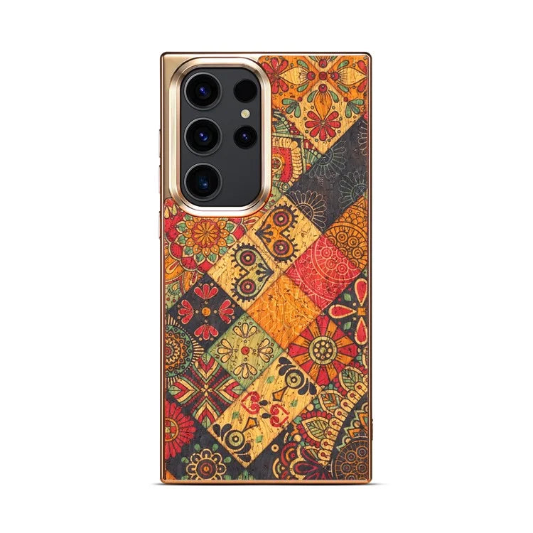 For Samsung Galaxy S23 Ultra Slim Case Flower Patterned PU+TPU+PC Electroplating Phone Shell