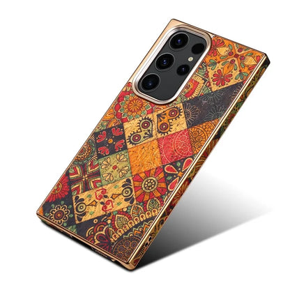 For Samsung Galaxy S23 Ultra Slim Case Flower Patterned PU+TPU+PC Electroplating Phone Shell
