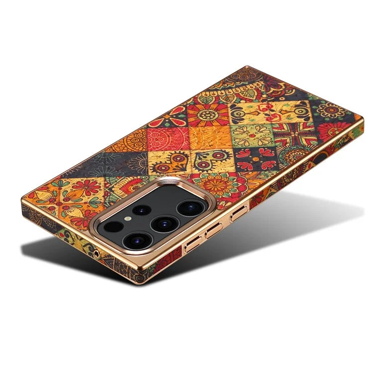 For Samsung Galaxy S23 Ultra Slim Case Flower Patterned PU+TPU+PC Electroplating Phone Shell