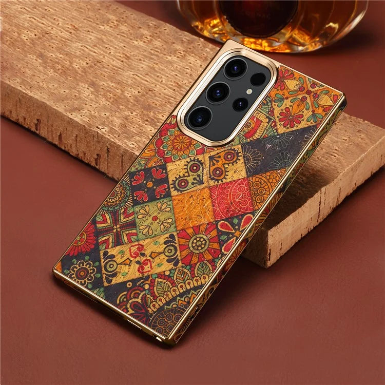 For Samsung Galaxy S23 Ultra Slim Case Flower Patterned PU+TPU+PC Electroplating Phone Shell