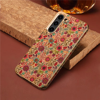 For Samsung Galaxy S23 FE Case Flower Pattern Electroplating TPU+PC+PU Phone Case