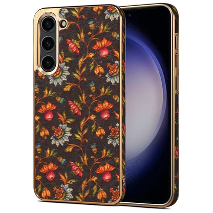 For Samsung Galaxy S23 FE Case Flower Pattern Electroplating TPU+PC+PU Phone Case