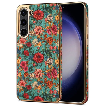 For Samsung Galaxy S23 FE Case Flower Pattern Electroplating TPU+PC+PU Phone Case