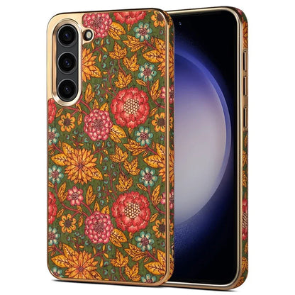 For Samsung Galaxy S23 FE Case Flower Pattern Electroplating TPU+PC+PU Phone Case