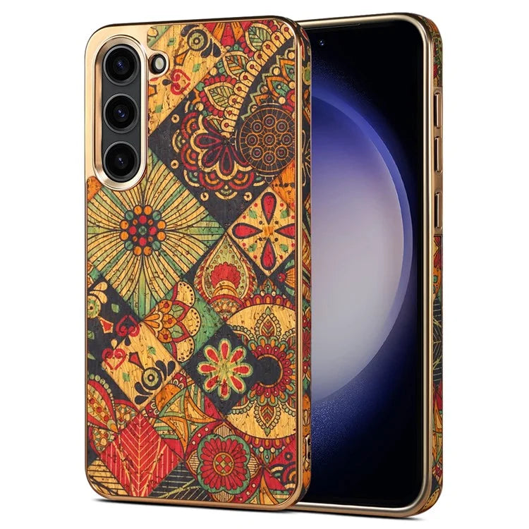 For Samsung Galaxy S23 FE Case Flower Pattern Electroplating TPU+PC+PU Phone Case