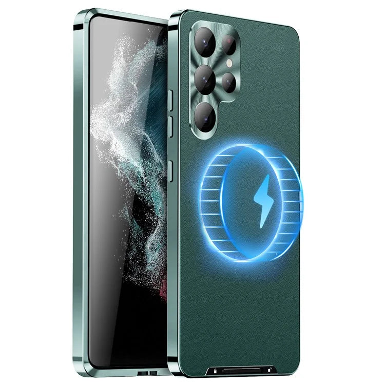 For Samsung Galaxy S22 Ultra 5G Magnetic Case Texture Leather Camera Protection Phone Cover