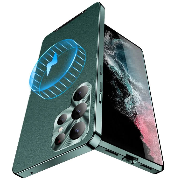 For Samsung Galaxy S22 Ultra 5G Magnetic Case Texture Leather Camera Protection Phone Cover