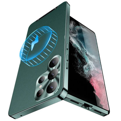 For Samsung Galaxy S22 Ultra 5G Magnetic Case Texture Leather Camera Protection Phone Cover