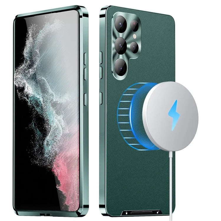 For Samsung Galaxy S22 Ultra 5G Magnetic Case Texture Leather Camera Protection Phone Cover