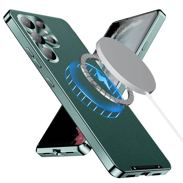 For Samsung Galaxy S22 Ultra 5G Magnetic Case Texture Leather Camera Protection Phone Cover
