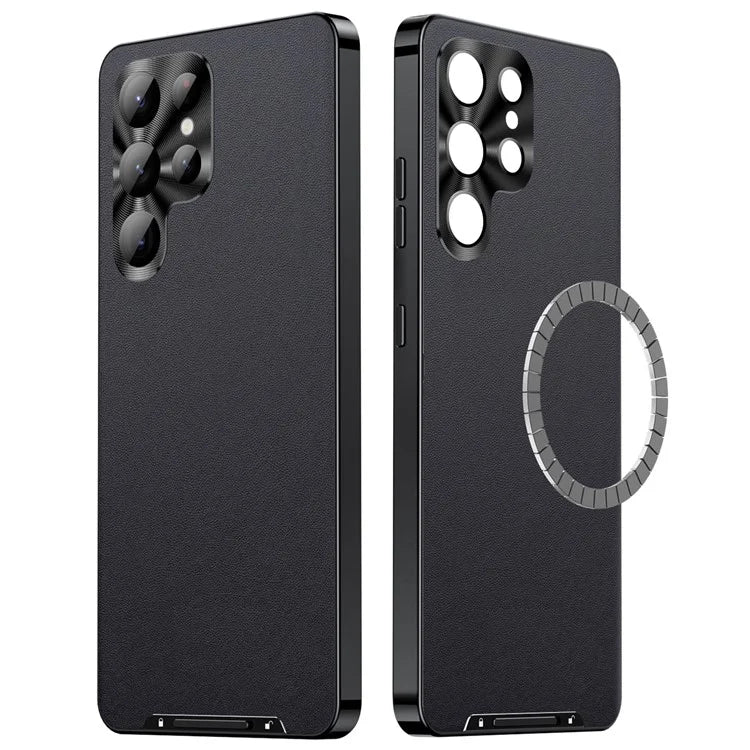 For Samsung Galaxy S22 Ultra 5G Magnetic Case Texture Leather Camera Protection Phone Cover